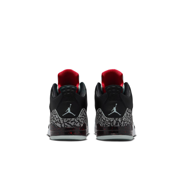 Kids black sneakers with red inner lining and elephant-print heel panel