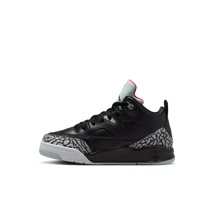 Kids black low-top sneakers with lace-up front and elephant-print side panel