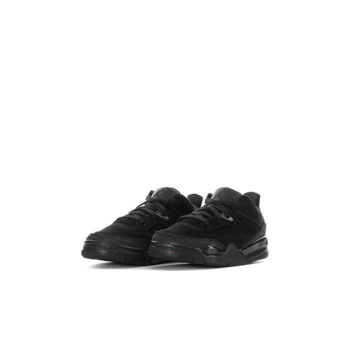Toddler black low-top sneakers, lace-up design with chunky outsole.