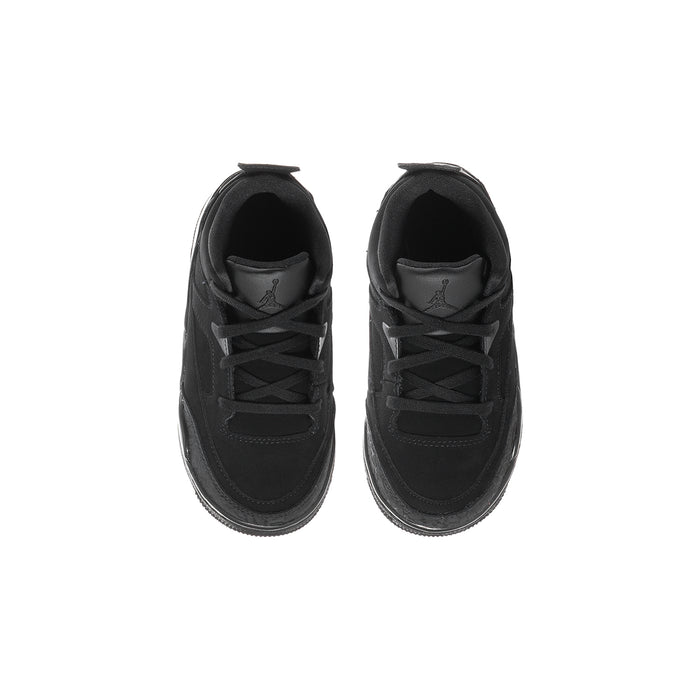 Toddler black lace-up sneakers with padded collar and visible lining.