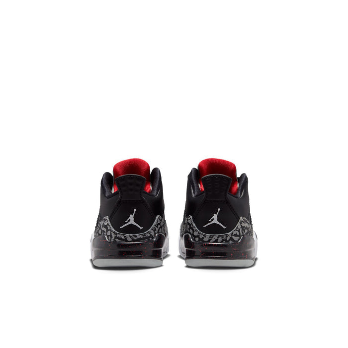 Toddler black high-top sneakers with red lining, lace-up front, and back logo.