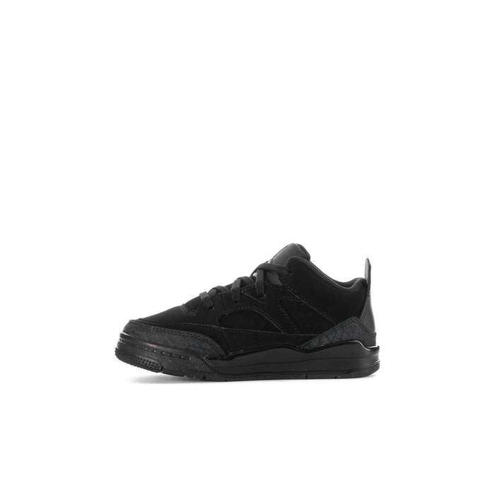 Toddler black low-top sneaker with laces, side overlays, and rubber sole.