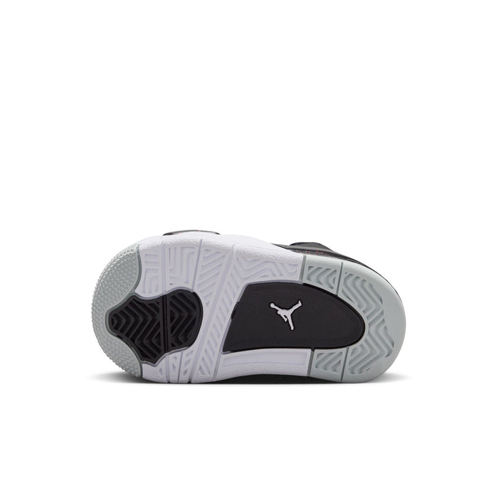 Toddler black sneaker outsole with white tread and Jordan logo detail.