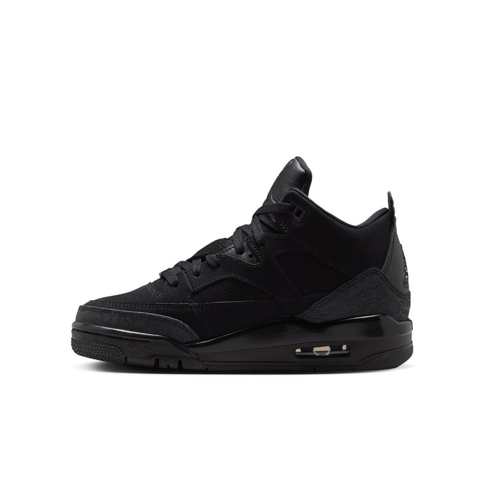 Black youth basketball shoes, angled side profile with midsole detail