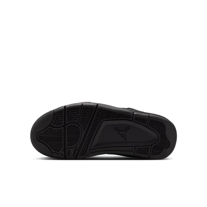 Black youth basketball shoes, textured outsole with durable traction pattern
