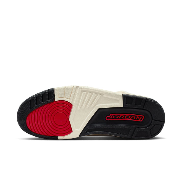 Shoe outsole with black tread and red-and-gray Jordan logo label