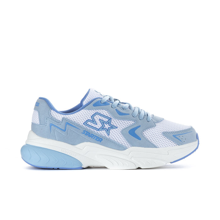 Women's light blue sneakers with blue accents, lace-up and sporty star logo
