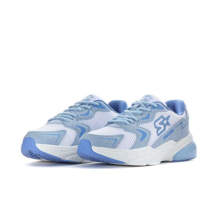 Pair of women's light blue sneakers, lace-up with blue side panels and star logo