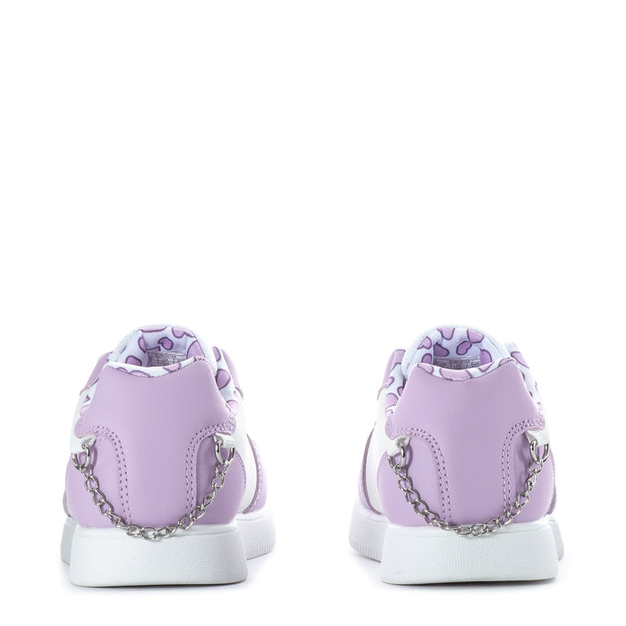 Kids lilac court sneakers with chain detail on heel and white rubber sole