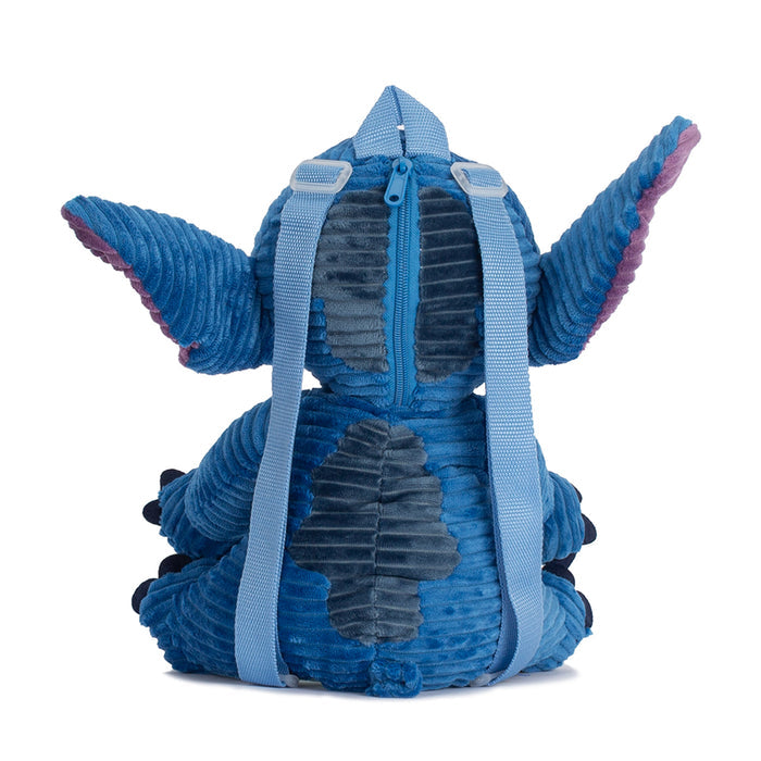 Blue plush backpack with Stitch design, adjustable shoulder straps and zipped front