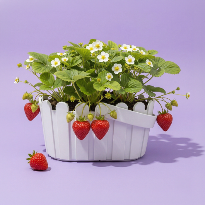 Strawberry Grow Kit | White Basket Planter