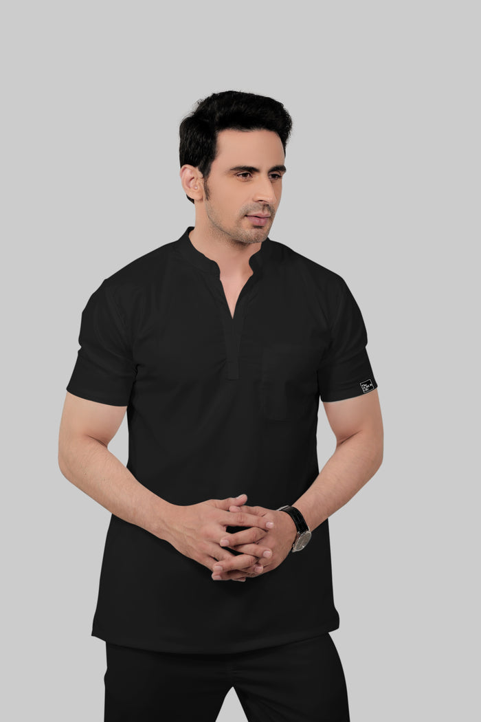 Stretchable (2Way) Men Black Mandarin Neck Scrub Top