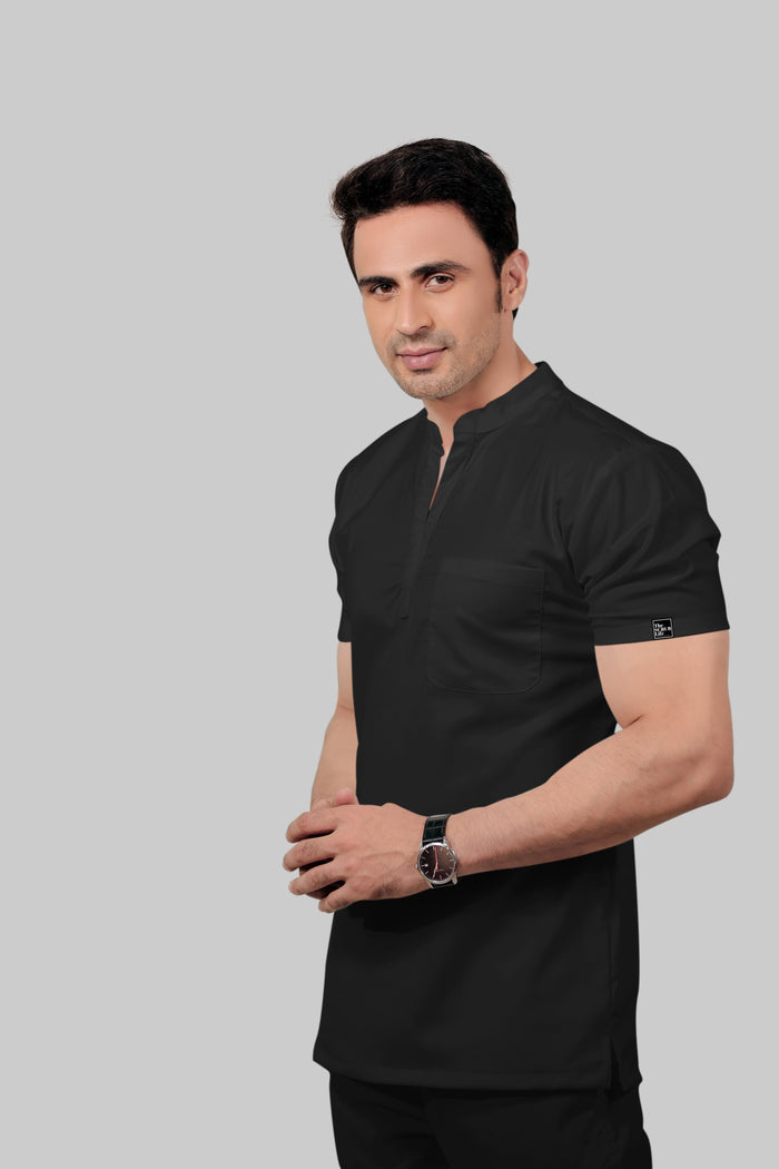 Stretchable (2Way) Men Black Mandarin Neck Scrub Top