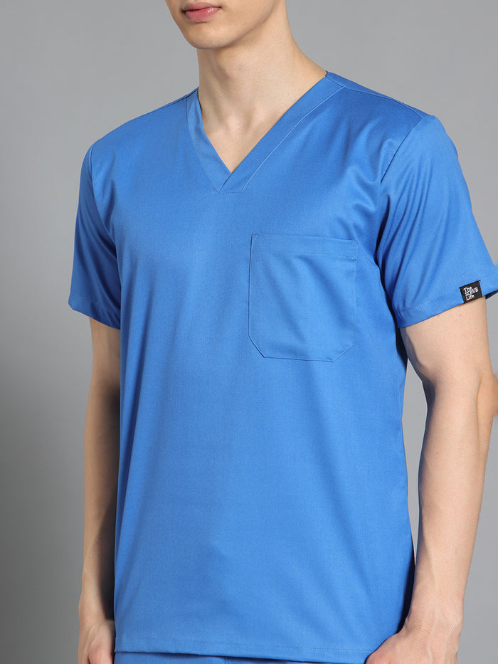 Stretchable (2Way) Men Light Blue V-Neck Scrub Top