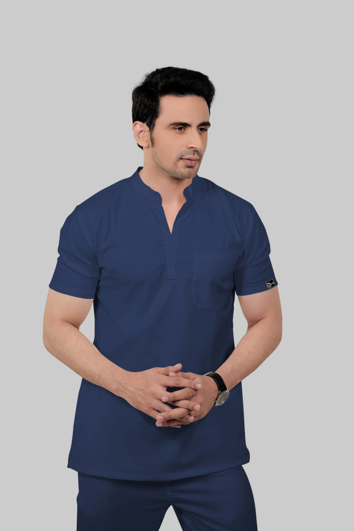 Stretchable (2Way) Men Navy Blue Mandarin Neck Scrub Top