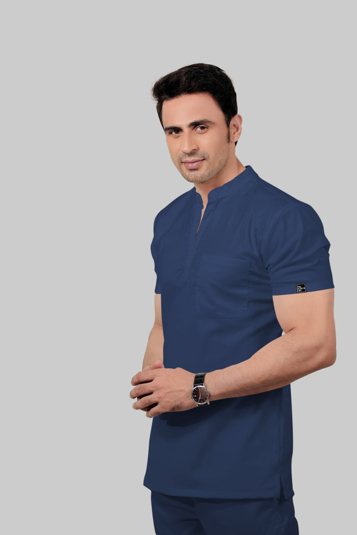 Stretchable (2Way) Men Navy Blue Mandarin Neck Scrub Top
