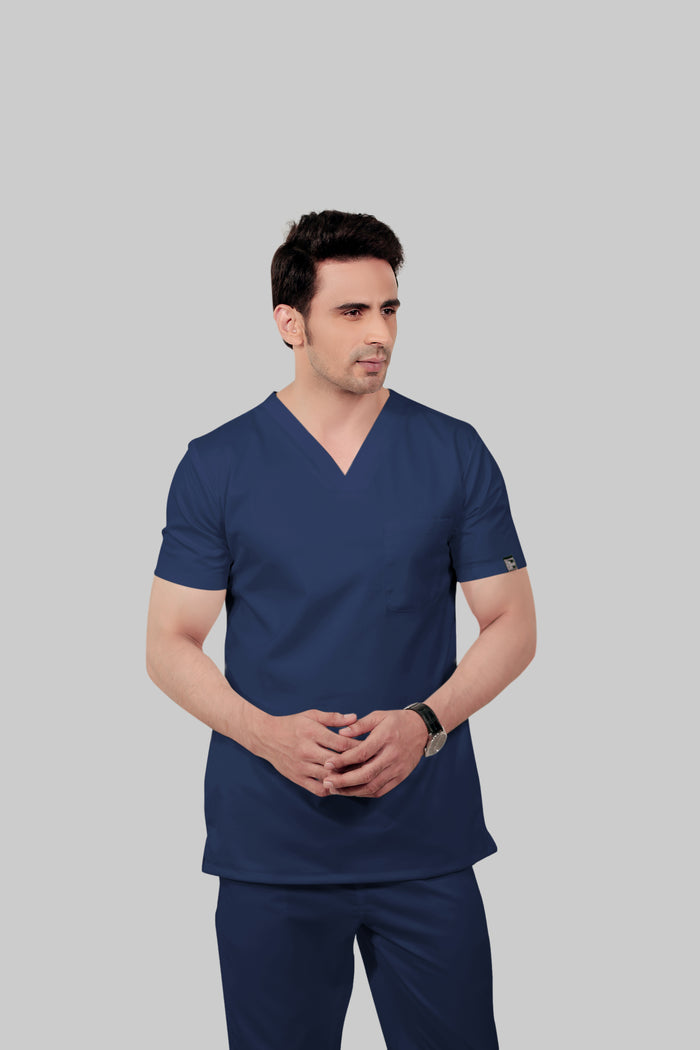 Stretchable (2way) Men  Navy Blue V-Neck Scrub Top