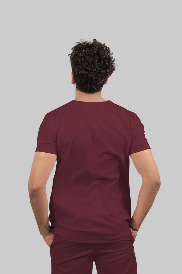 Stretchable (4Way) Men Burgundy V-Neck With Straight Pant Scrub Set