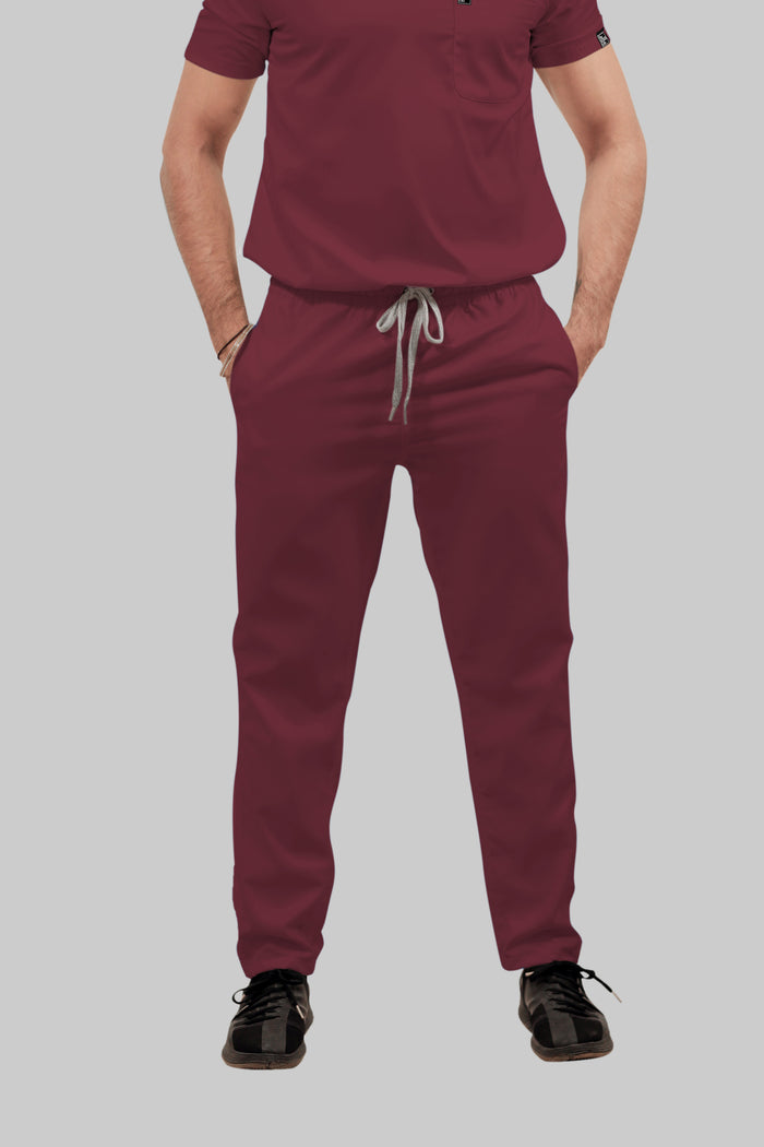 Stretchable (4Way) Men Burgundy V-Neck With Straight Pant Scrub Set
