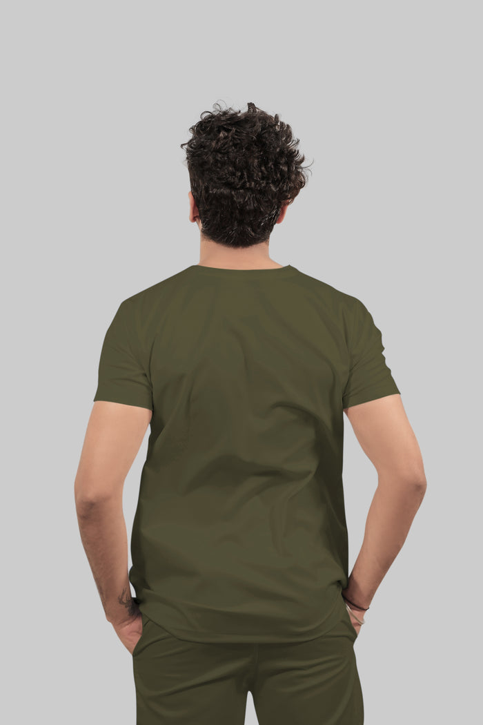 Stretchable (4Way) Men V-Neck Olive Green Scrub Top