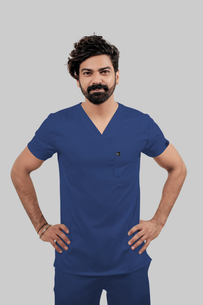 Stretchable (4Way) Men V-Neck Royal Blue Scrub Top