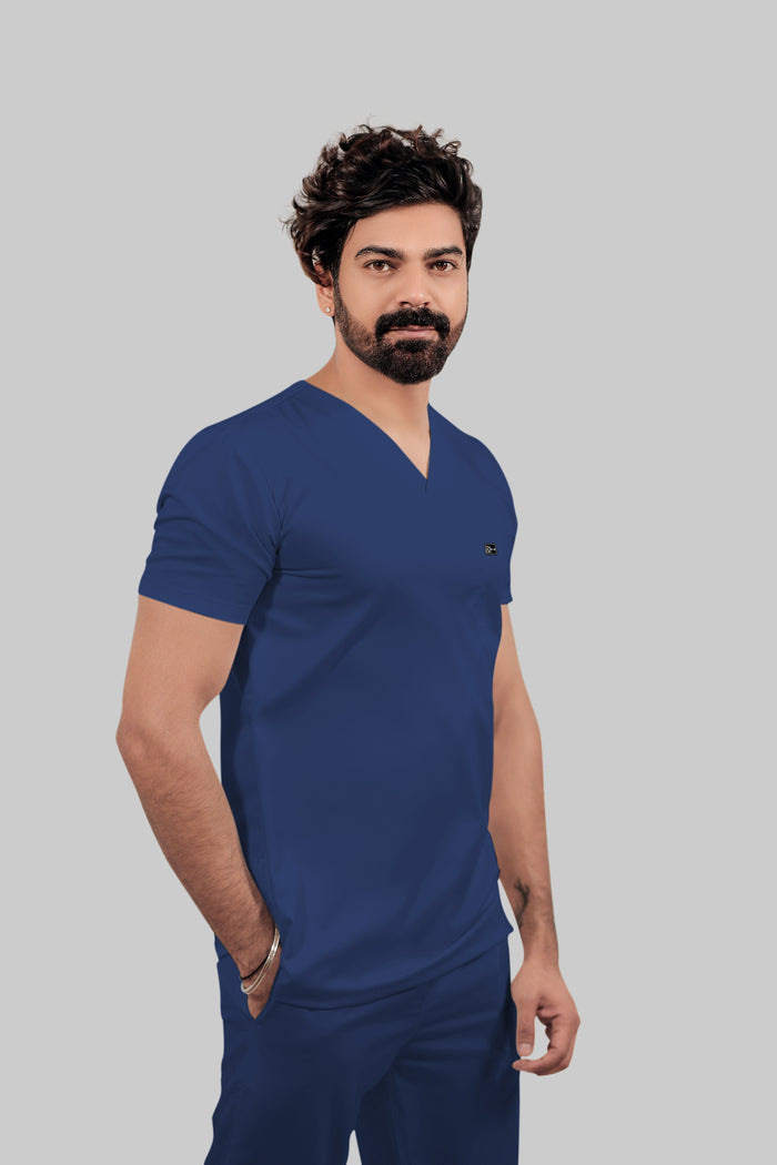 Stretchable (4Way) Men V-Neck Royal Blue Scrub Top