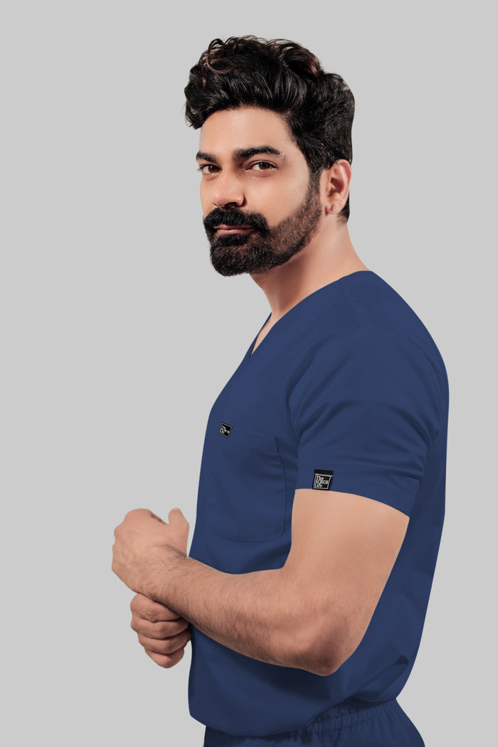 Stretchable (4Way) Men V-Neck Royal Blue Scrub Top