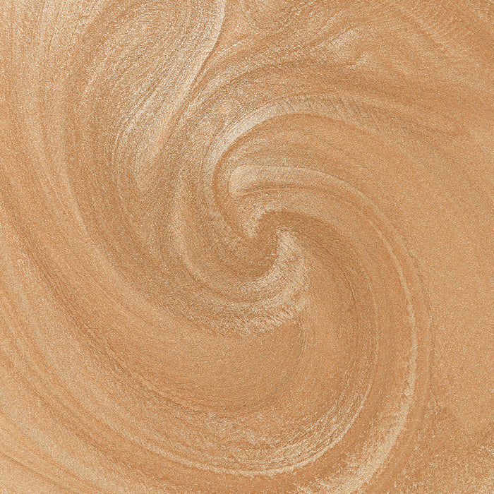 The image shows a close-up of the "Sun Glaze Illuminating Bronzing Drops" with a swirled, shimmery bronze texture. The luminous bronze colour, accented with fine shimmer, creates a radiant, glowing effect. The swirling pattern highlights the product's multidimensional glow.