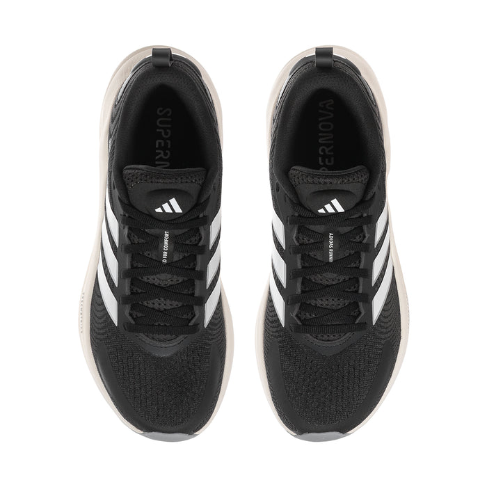 Women's black lace-up sneakers with white stripes and textured collar padding