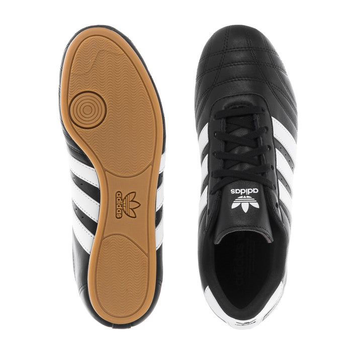 Women's black taekwondo sneakers with gum outsole, adidas logo, lace-up