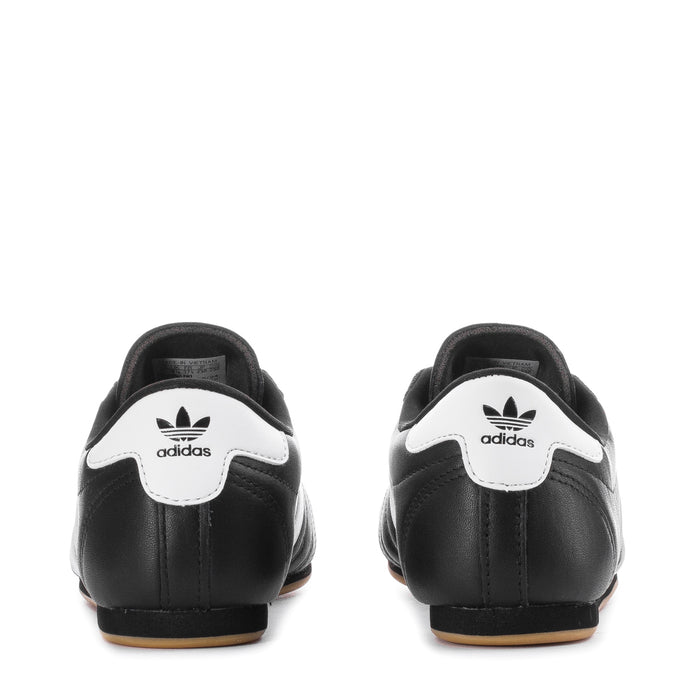 Women's adidas taekwondo sneakers, white heel logo, black leather upper