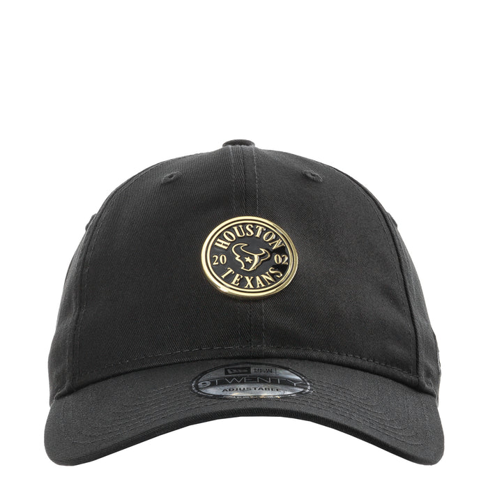 Black baseball cap with gold Houston Texans badge patch on front