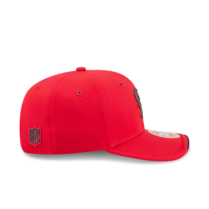 Red Houston Texans NFL sideline cap, side view with NFL and Texans logos