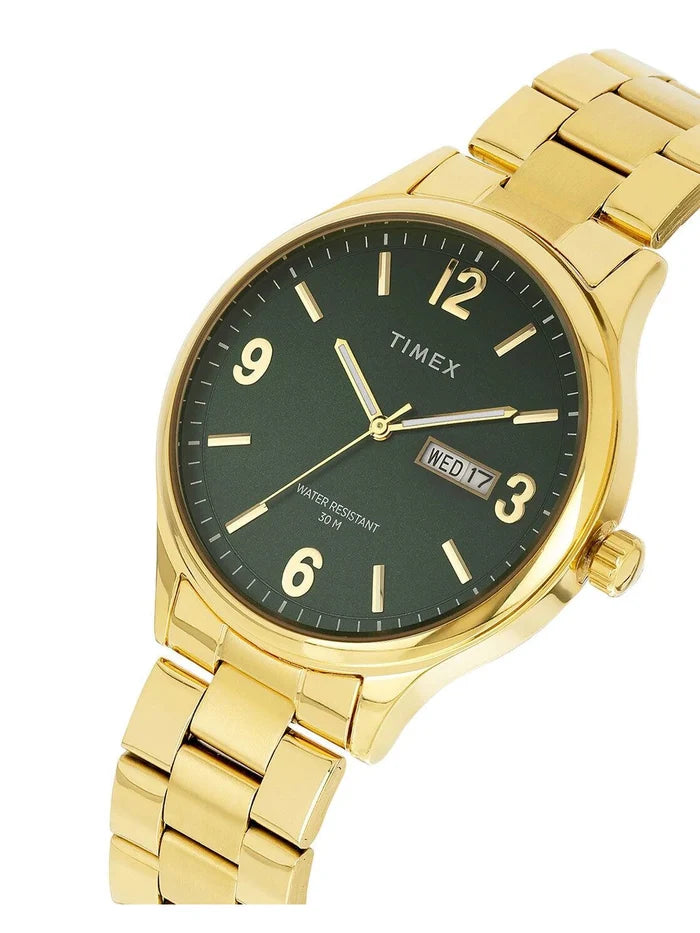 Timex Round Green Dial Analog Watch With Metal Strap - TWEG18445