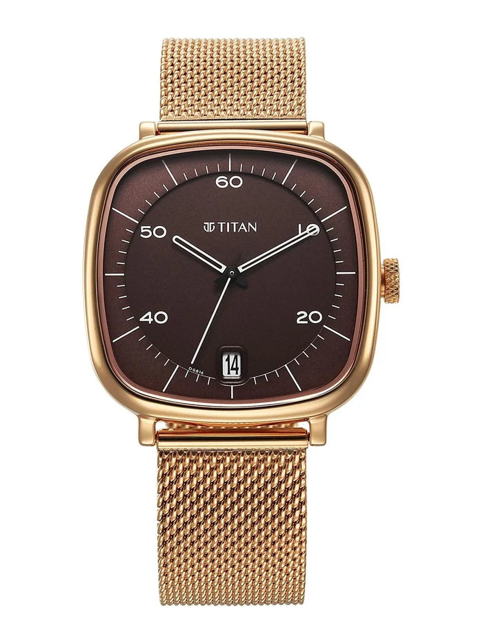 Titan Brass Dial & Stainless Steel Bracelet Style Strap Analogue Watch - 1885WM01