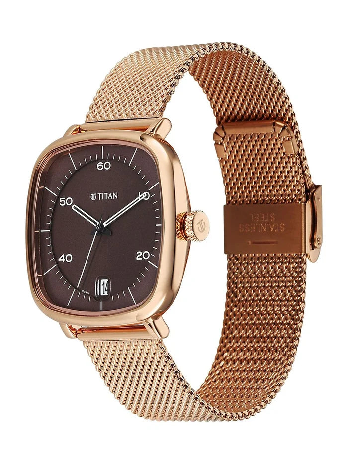 Titan Brass Dial & Stainless Steel Bracelet Style Strap Analogue Watch - 1885WM01
