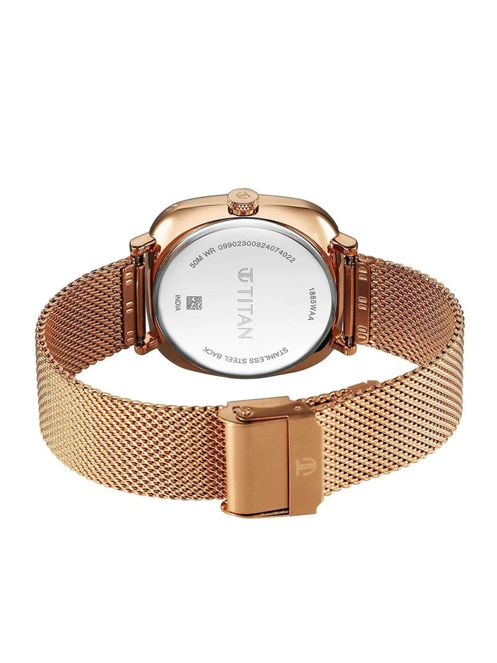Titan Brass Dial & Stainless Steel Bracelet Style Strap Analogue Watch - 1885WM01