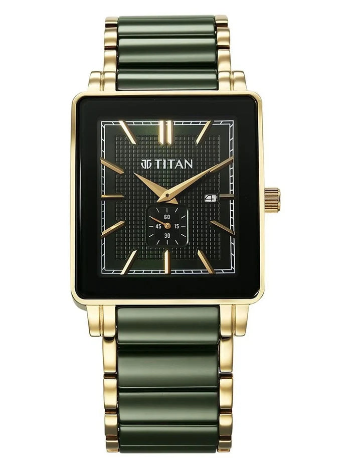 Titan Dial & Ceramic Bracelet Style Strap Analogue Date Aperture Watch - 90013KD05