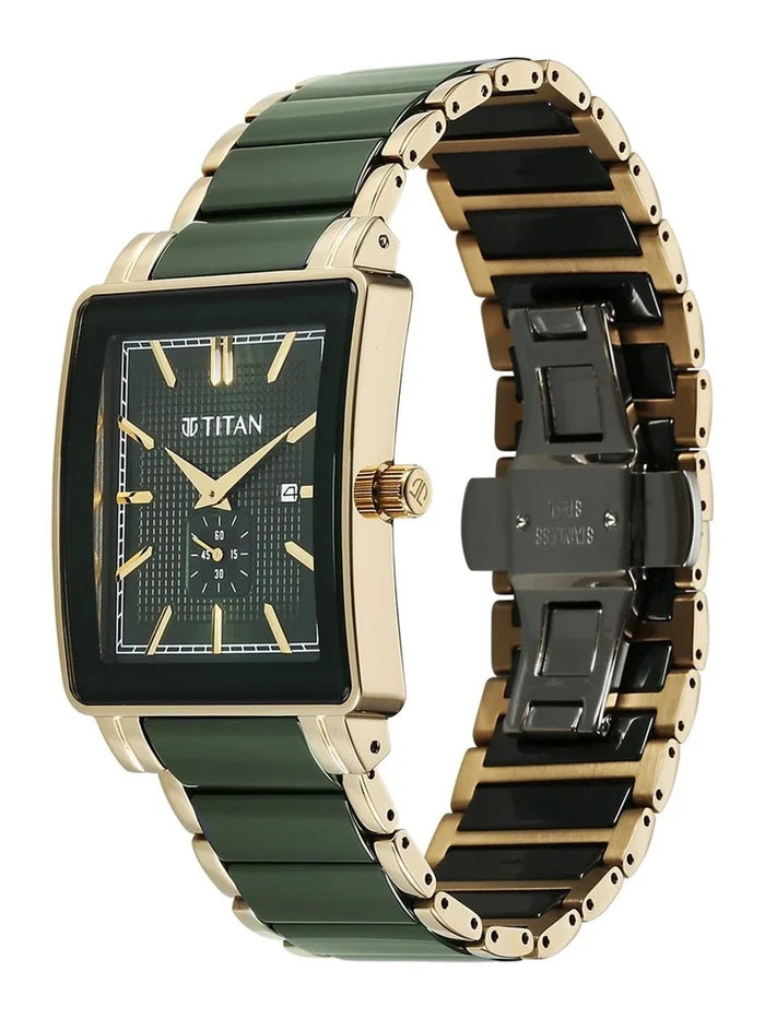 Titan Dial & Ceramic Bracelet Style Strap Analogue Date Aperture Watch - 90013KD05