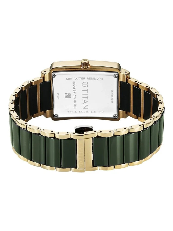 Titan Dial & Ceramic Bracelet Style Strap Analogue Date Aperture Watch - 90013KD05