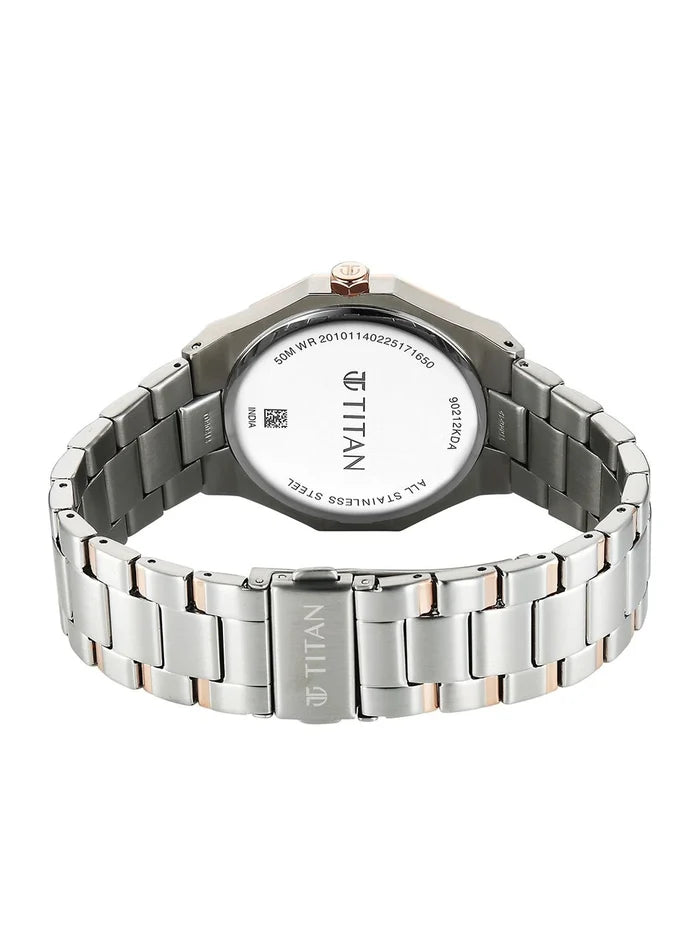 Titan Dodecagon Round Dial Quartz Movement Watch - 90212KM01