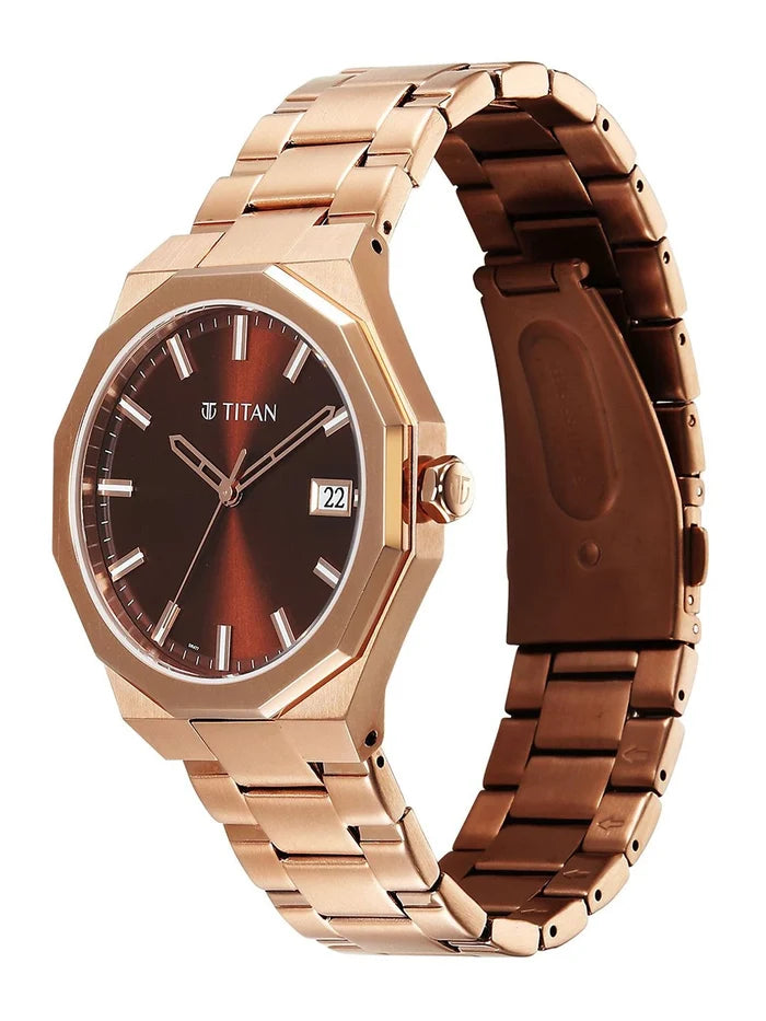 Titan Dodecagon Round Dial Quartz Movement Watch - 90212WM01