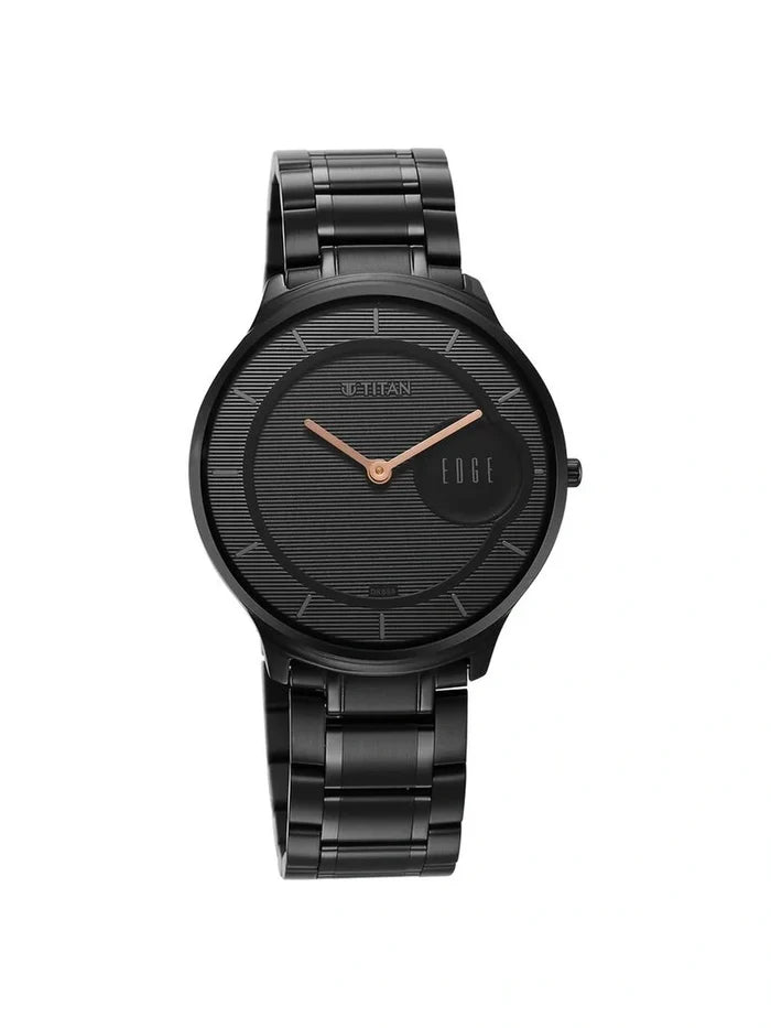 Titan Edge Round Black Dial Analog Watch - NU1843NM03