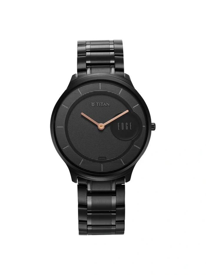 Titan Edge Round Black Dial Analog Watch - NU1843NM03