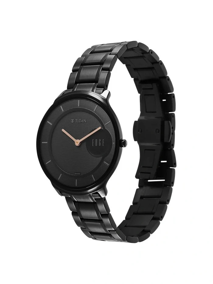 Titan Edge Round Black Dial Analog Watch - NU1843NM03