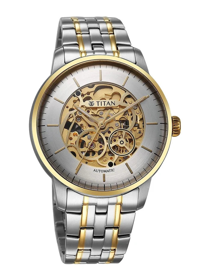 Titan Golden Heart Skeleton Dial & Bracelet Style Strap Analog Watch - 90110BM01