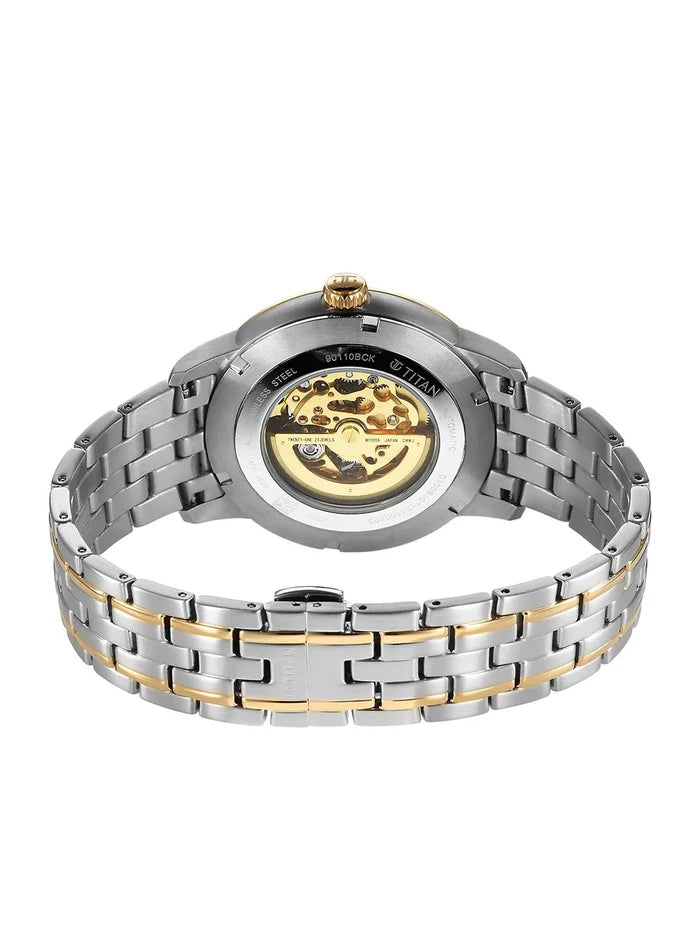 Titan Golden Heart Skeleton Dial & Bracelet Style Strap Analog Watch - 90110BM01
