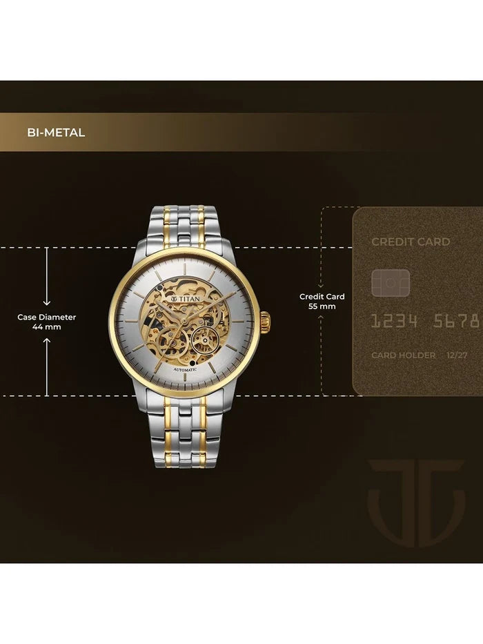Titan Golden Heart Skeleton Dial & Bracelet Style Strap Analog Watch - 90110BM01