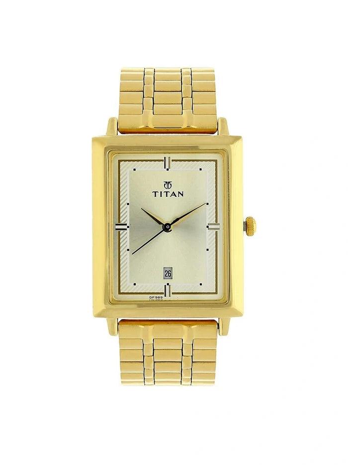 Titan Rectangular Champagne Dial Analog Watch - NU1715YM02