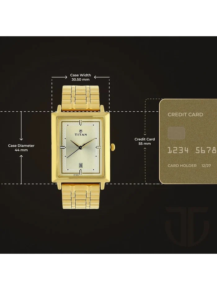 Titan Rectangular Champagne Dial Analog Watch - NU1715YM02